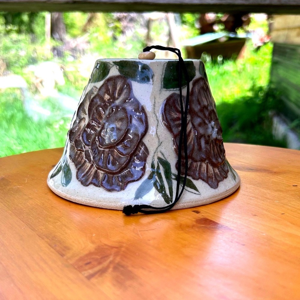 Vintage Stoneware Pottery Bell Blackberry Pattern Brown Cranberry Pottery